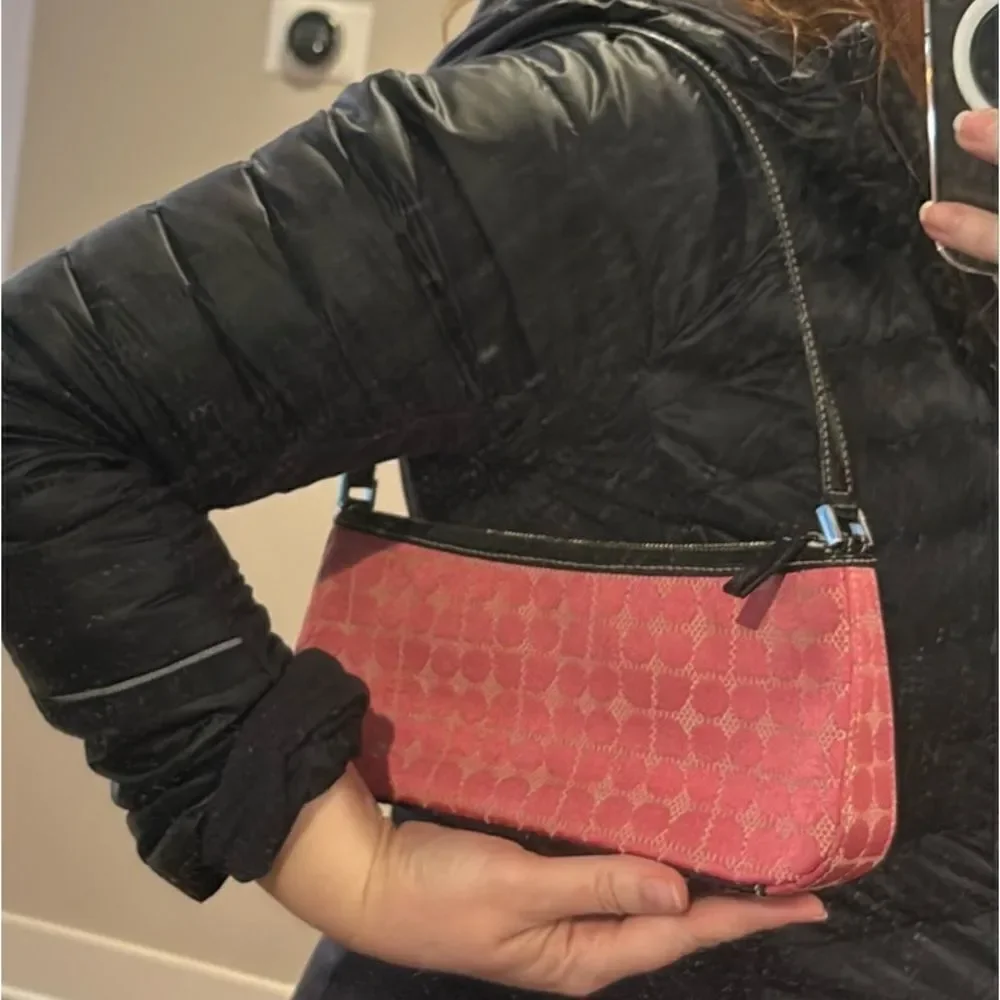 KATE SPADE 90’s PINK W/ BLACK LEATHER DEMI POUCHETTE BAG RETRO WORKING GIRL EUC